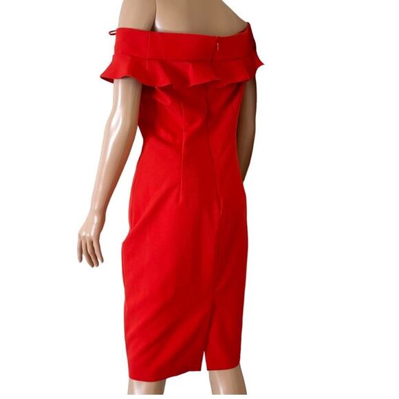 Eliza J. dress below knee ruffle shoulder line form fitting red zip up SZ 8 - Picture 5 of 12